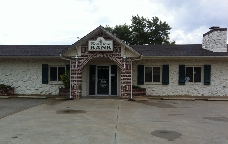 White building, front door of Porter First Bank